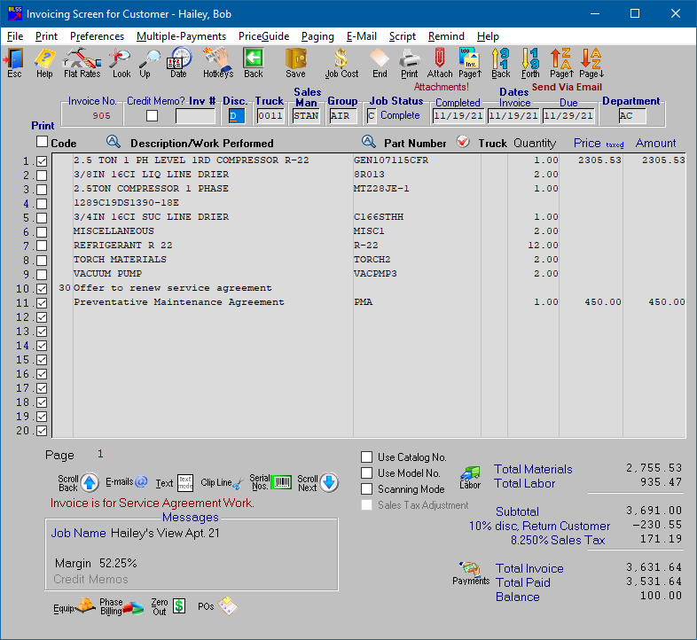 Invoice Screen